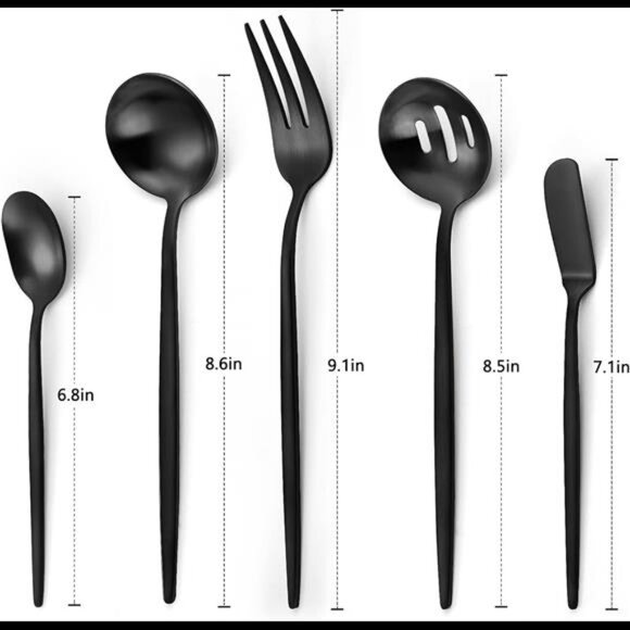 Matte Black Serving Silverware Set, 5-Piece Round Shared Utensils Set - Picture 2 of 7